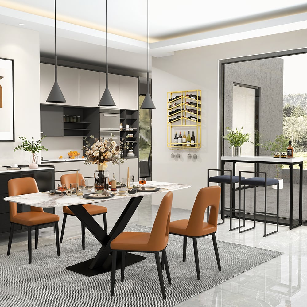 Industrial Wood&Metal Wall Mounted Gold Wine Rack with Glass & Bottle Rack - 