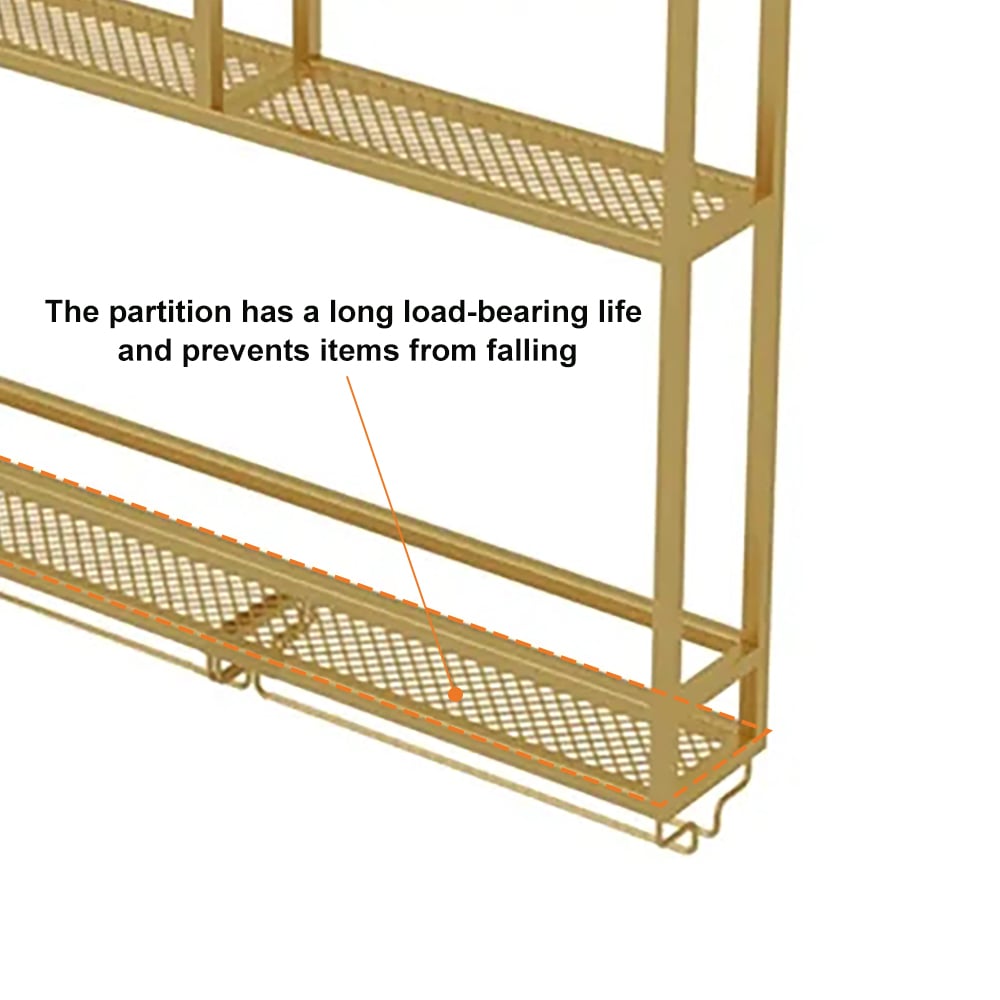 Industrial Wood&Metal Wall Mounted Gold Wine Rack with Glass & Bottle Rack - 