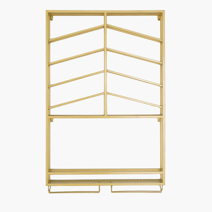 Industrial Wood&Metal Wall Mounted Gold Wine Rack with Glass & Bottle Rack - 