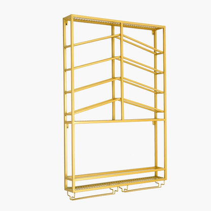 Industrial Wood&Metal Wall Mounted Gold Wine Rack with Glass & Bottle Rack - 
