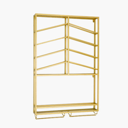 Industrial Wood&Metal Wall Mounted Gold Wine Rack with Glass & Bottle Rack - 