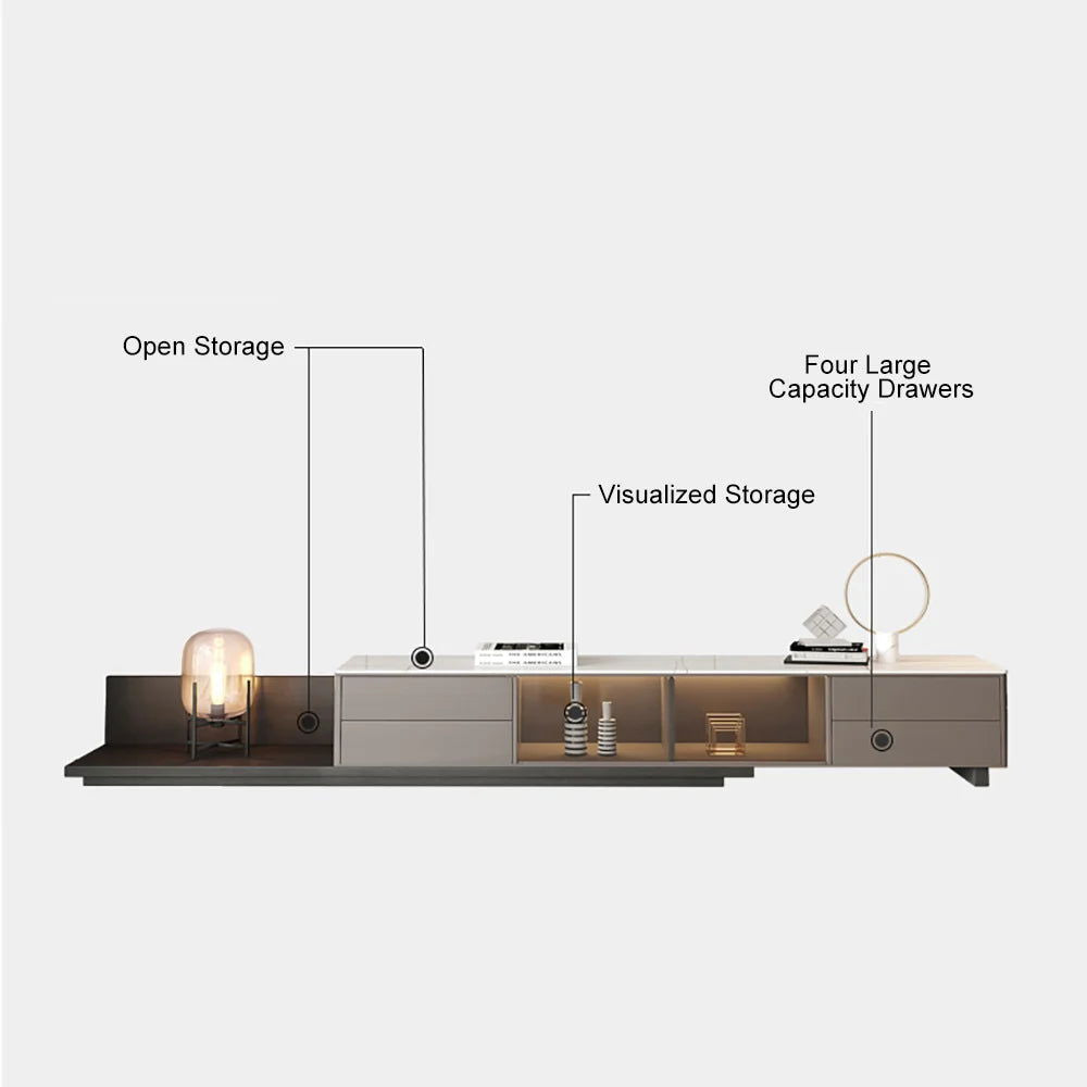 Italian Style Retractable TV Stand with 4 Drawers & LED Light for TV Up to 3048mm - 