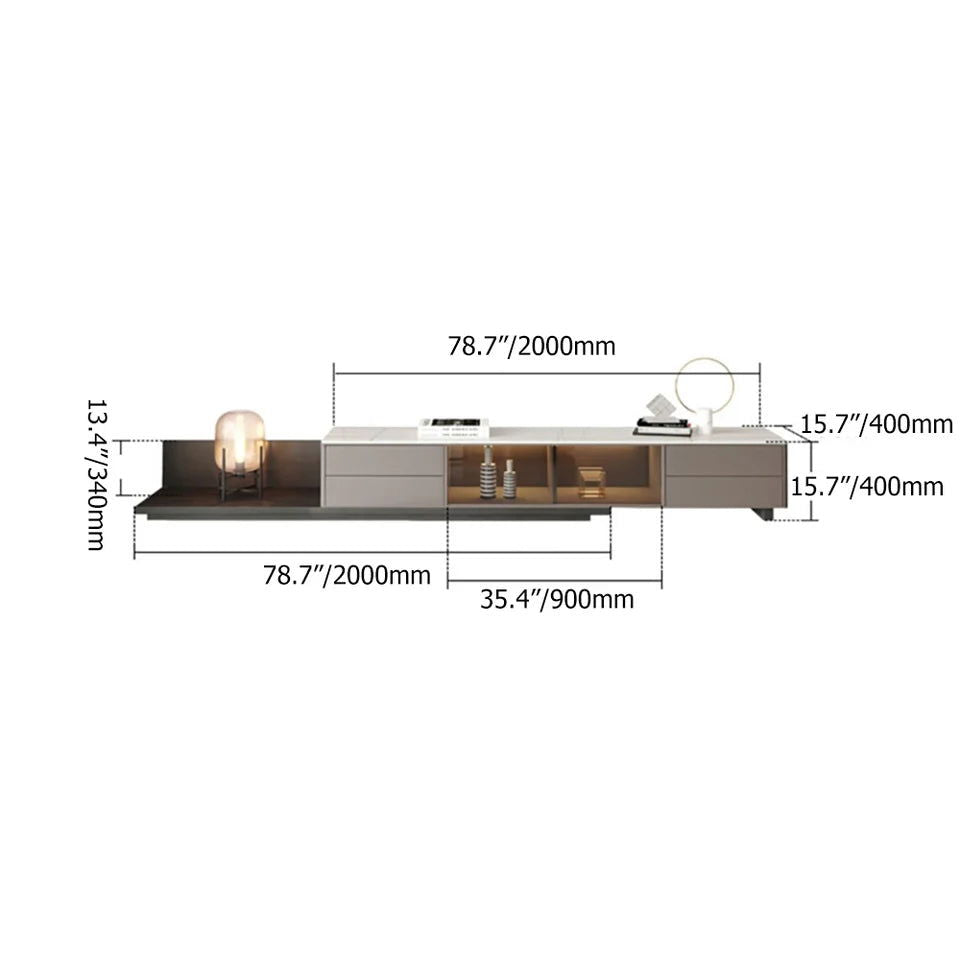 Italian Style Retractable TV Stand with 4 Drawers & LED Light for TV Up to 3048mm - 