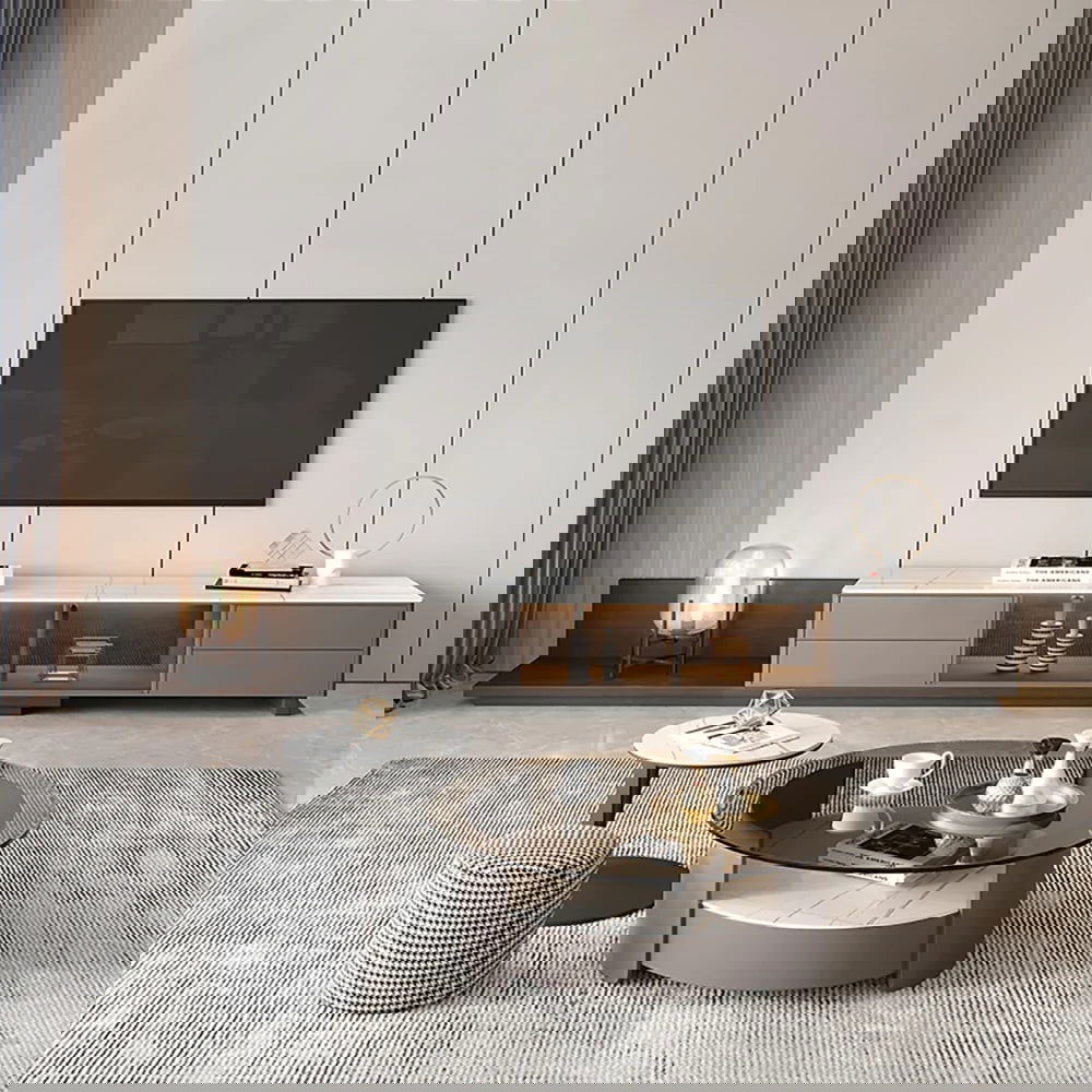 Italian Style Retractable TV Stand with 4 Drawers & LED Light for TV Up to 3048mm - Homary