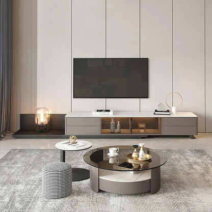 Italian Style Retractable TV Stand with 4 Drawers & LED Light for TV Up to 3048mm - Homary