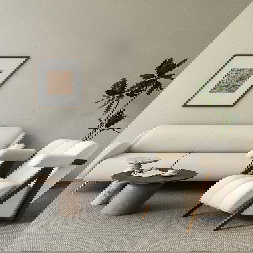 Japandi Beige Accent Chair Velvet Upholstery Armchair with Walnut Frame for Living Room - 