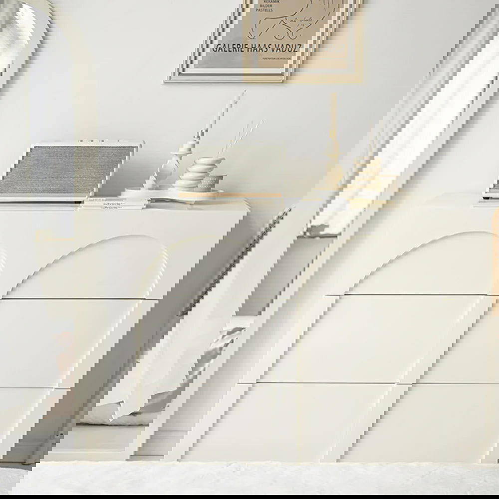 Japandi Cream White Dresser Nordic Arch Chest of 3 Drawers Storage Cabinet - 