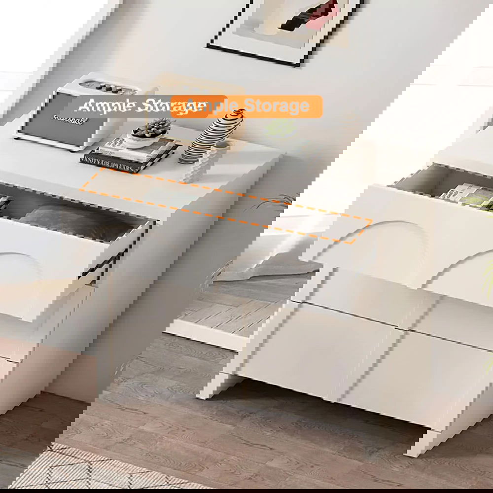 Japandi Cream White Dresser Nordic Arch Chest of 3 Drawers Storage Cabinet - 