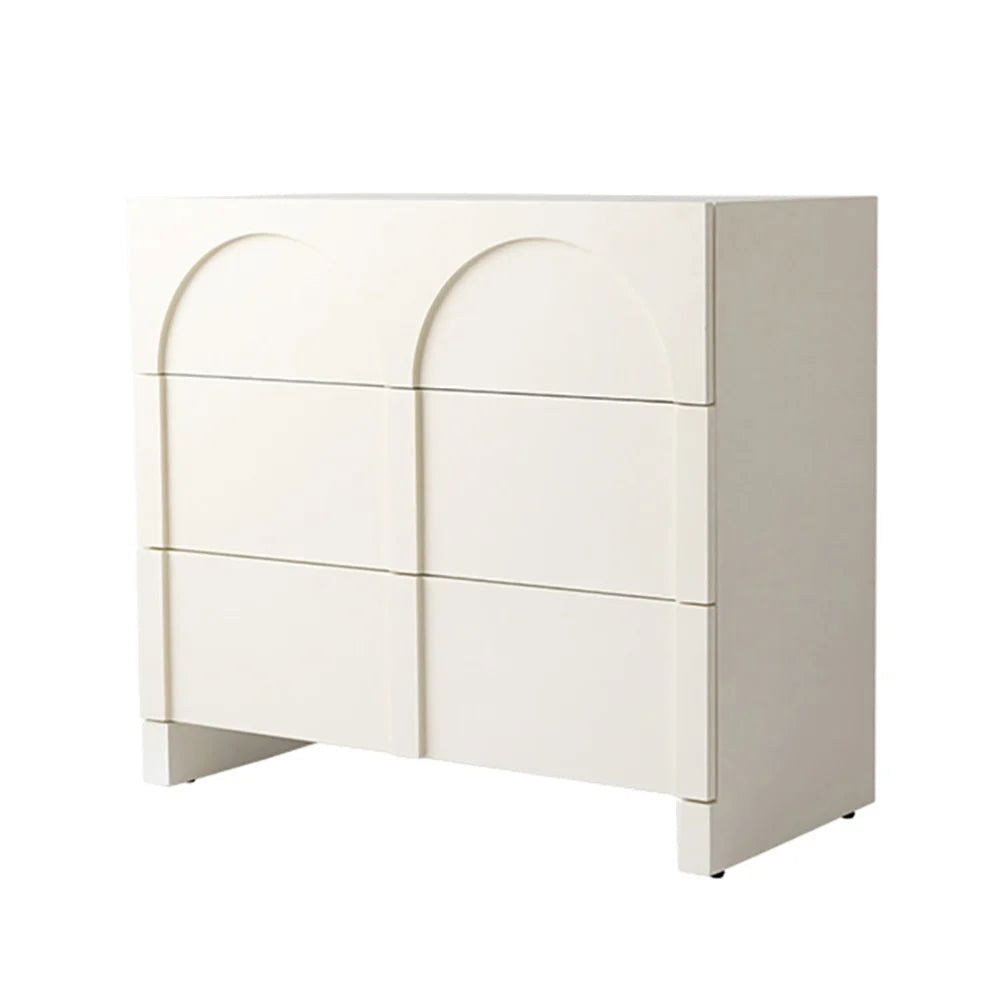 Japandi Cream White Dresser Nordic Arch Chest of 3 Drawers Storage Cabinet - 