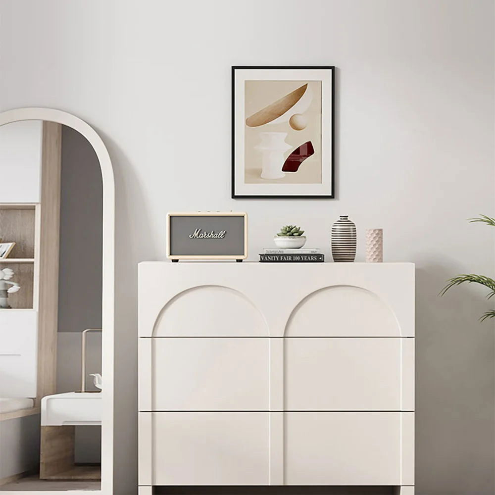 Japandi Cream White Dresser Nordic Arch Chest of 3 Drawers Storage Cabinet - 