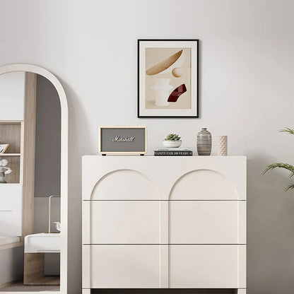 Japandi Cream White Dresser Nordic Arch Chest of 3 Drawers Storage Cabinet - 