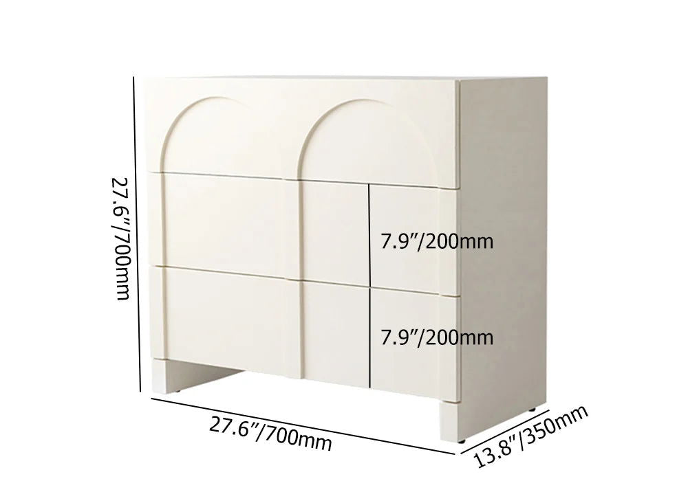 Japandi Cream White Dresser Nordic Arch Chest of 3 Drawers Storage Cabinet - 