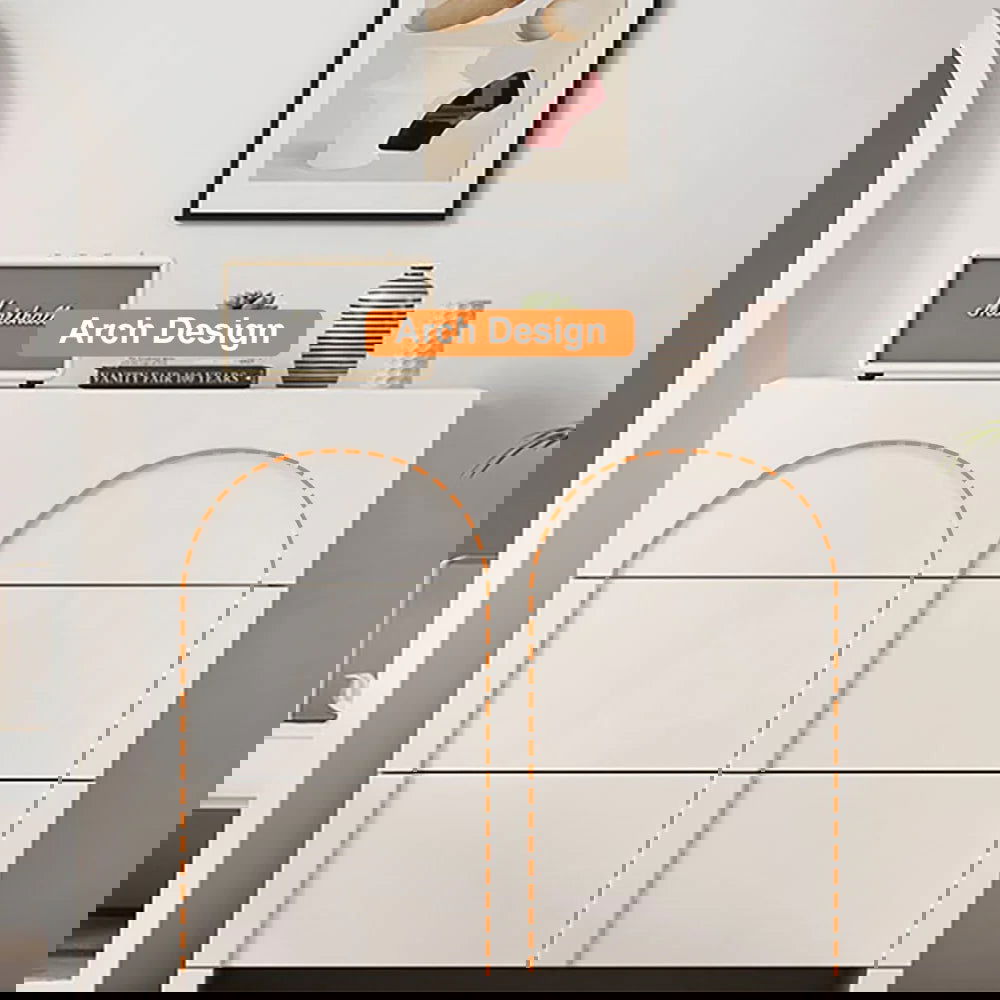 Japandi Cream White Dresser Nordic Arch Chest of 3 Drawers Storage Cabinet - 