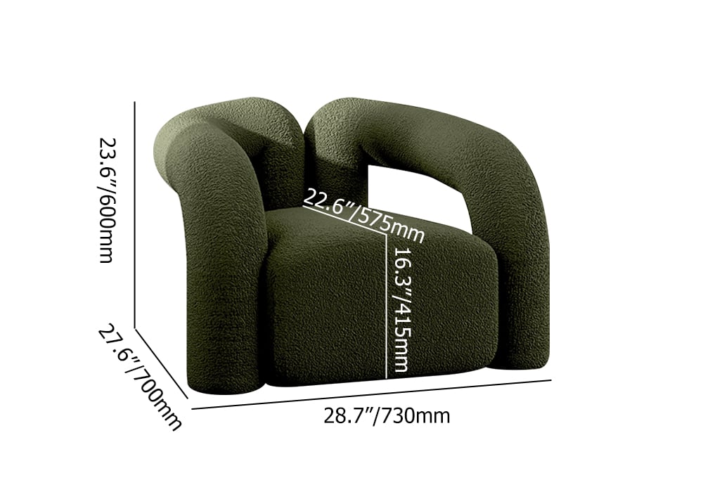 Japandi Dark Green Boucle Accent Chair Shaggy Armchair for Living Room - 