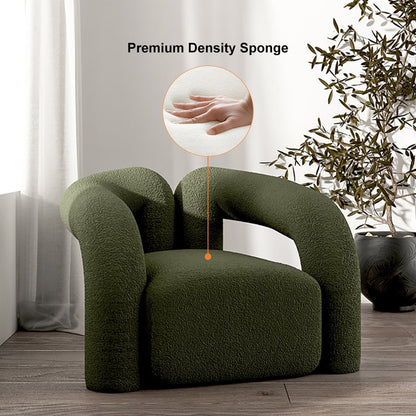 Japandi Dark Green Boucle Accent Chair Shaggy Armchair for Living Room - 