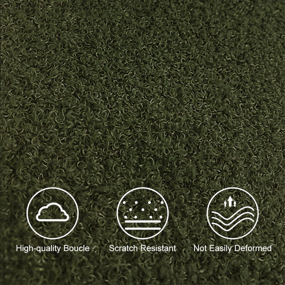 Japandi Dark Green Boucle Accent Chair Shaggy Armchair for Living Room - 