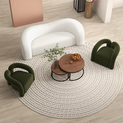 Japandi Dark Green Boucle Accent Chair Shaggy Armchair for Living Room - 