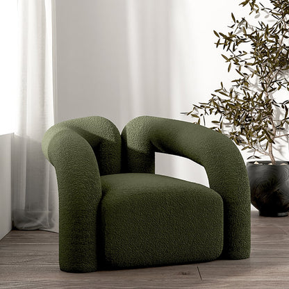 Japandi Dark Green Boucle Accent Chair Shaggy Armchair for Living Room - Homary