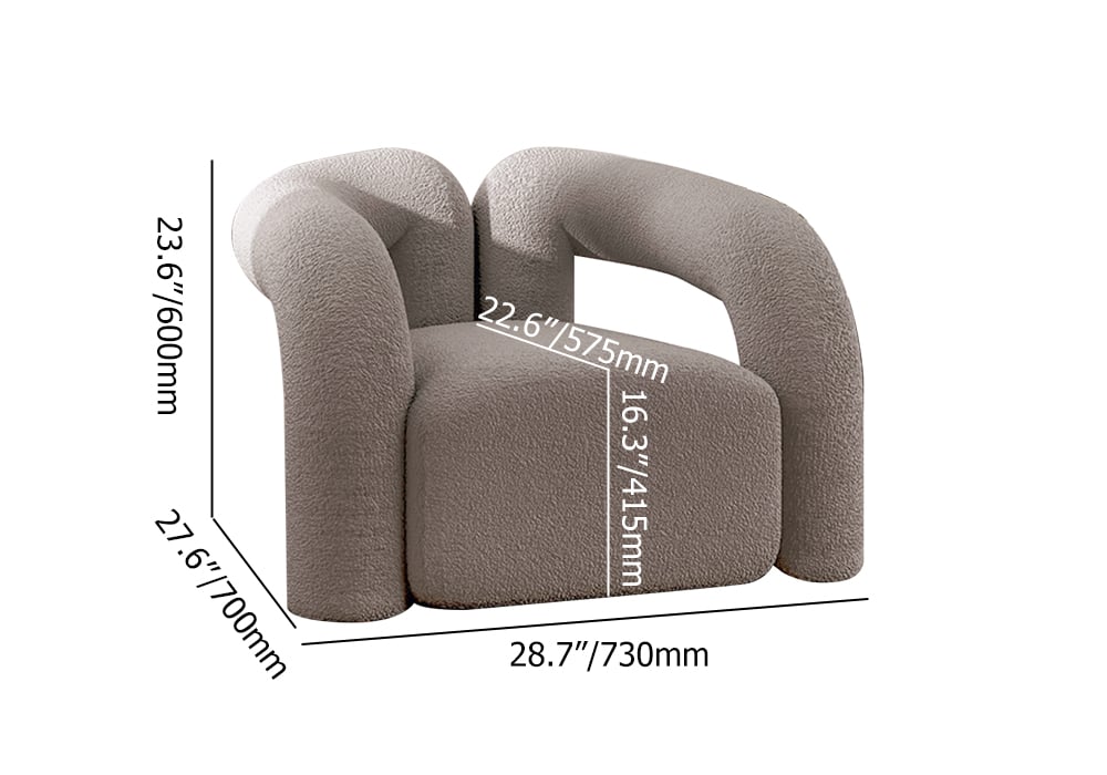 Japandi Grey Boucle Accent Chair Shaggy Armchair for Living Room - 