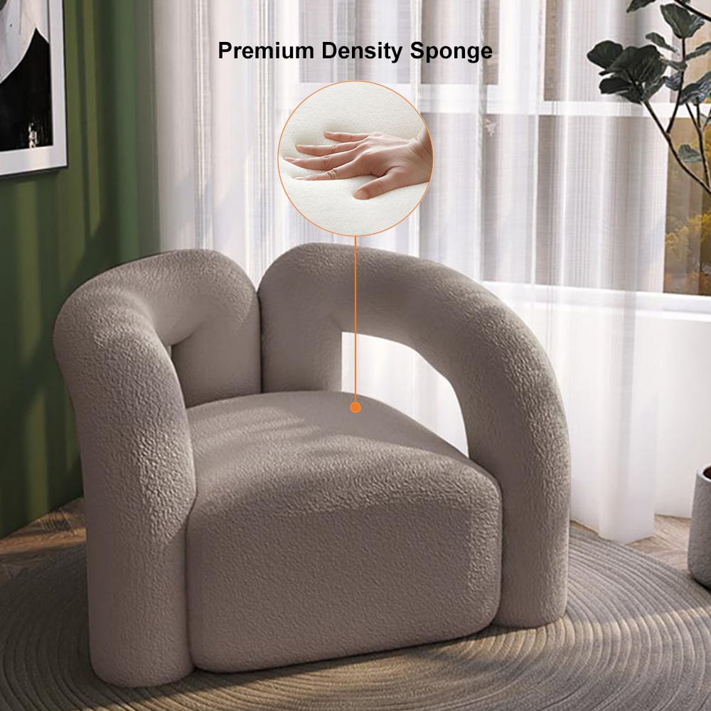 Japandi Grey Boucle Accent Chair Shaggy Armchair for Living Room - 