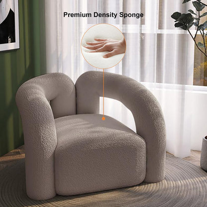 Japandi Grey Boucle Accent Chair Shaggy Armchair for Living Room - 