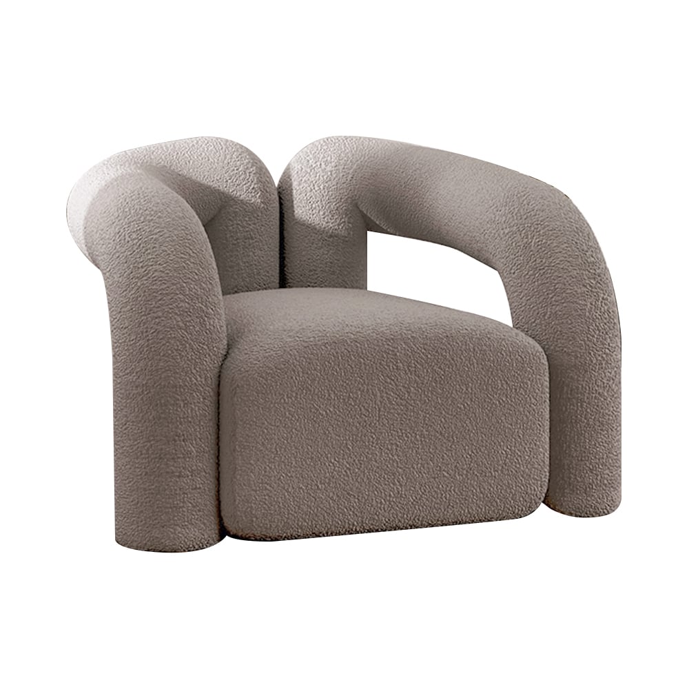 Japandi Grey Boucle Accent Chair Shaggy Armchair for Living Room - 