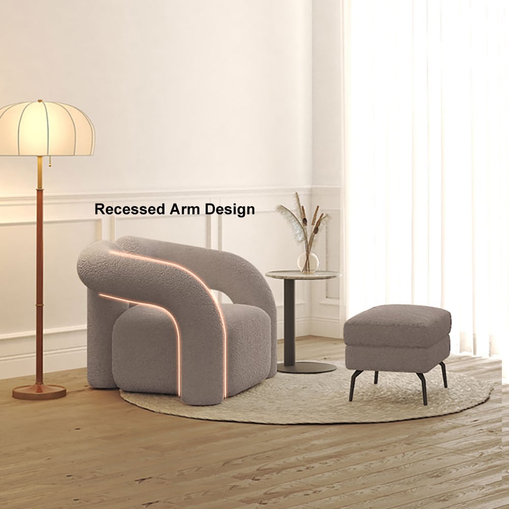 Japandi Grey Boucle Accent Chair Shaggy Armchair for Living Room - 