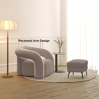Japandi Grey Boucle Accent Chair Shaggy Armchair for Living Room - 