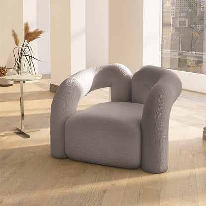 Japandi Grey Boucle Accent Chair Shaggy Armchair for Living Room - Homary