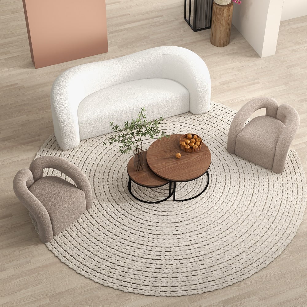 Japandi Grey Boucle Accent Chair Shaggy Armchair for Living Room - Homary