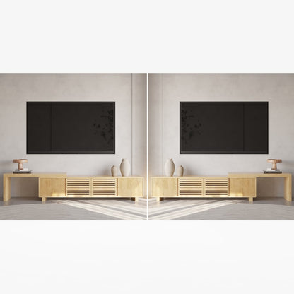 Japandi Natural Retracted & Extendable TV Stand with 4 Shelves Up to 2159mm - 