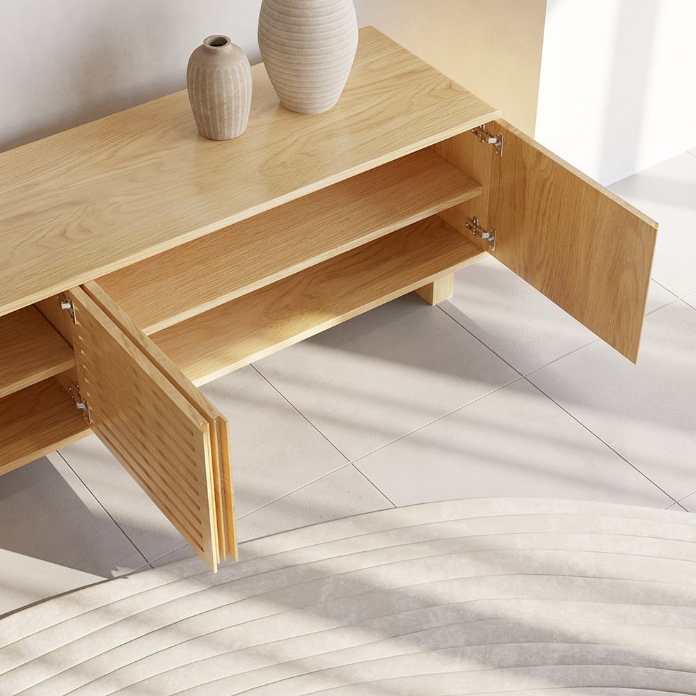 Japandi Natural Retracted & Extendable TV Stand with 4 Shelves Up to 2159mm - 