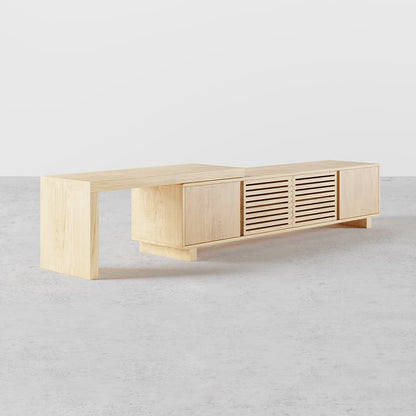 Japandi Natural Retracted & Extendable TV Stand with 4 Shelves Up to 2159mm - 