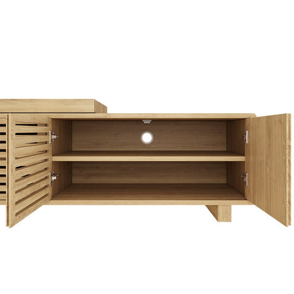 Japandi Natural Retracted & Extendable TV Stand with 4 Shelves Up to 2159mm - 