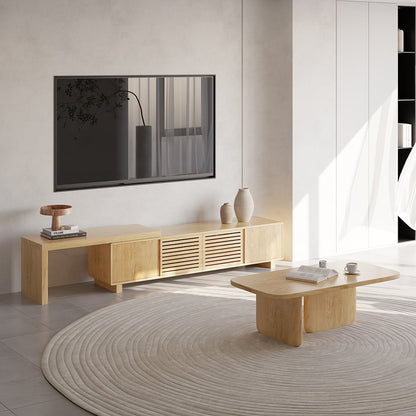 Japandi Natural Retracted & Extendable TV Stand with 4 Shelves Up to 2159mm - Homary