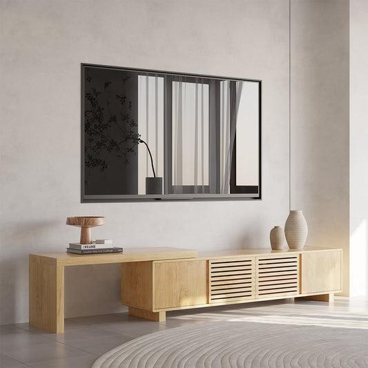 Japandi Natural Retracted & Extendable TV Stand with 4 Shelves Up to 2159mm - Homary