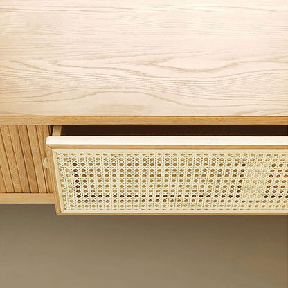 Japandi Oval Pine Wood Rattan TV Stand in Natural with Storage & Drawer for 2032mm TV - 