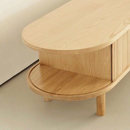 Japandi Oval Pine Wood Rattan TV Stand in Natural with Storage & Drawer for 2032mm TV - 