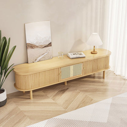 Japandi Oval Pine Wood Rattan TV Stand in Natural with Storage & Drawer for 2032mm TV - Approved By Design