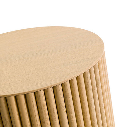 Japandi Round Wood Coffee Table Set of 2 with Storage in Natural - 