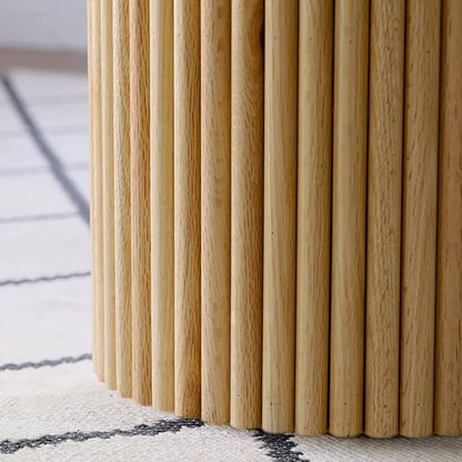 Japandi Round Wood Coffee Table Set of 2 with Storage in Natural - 