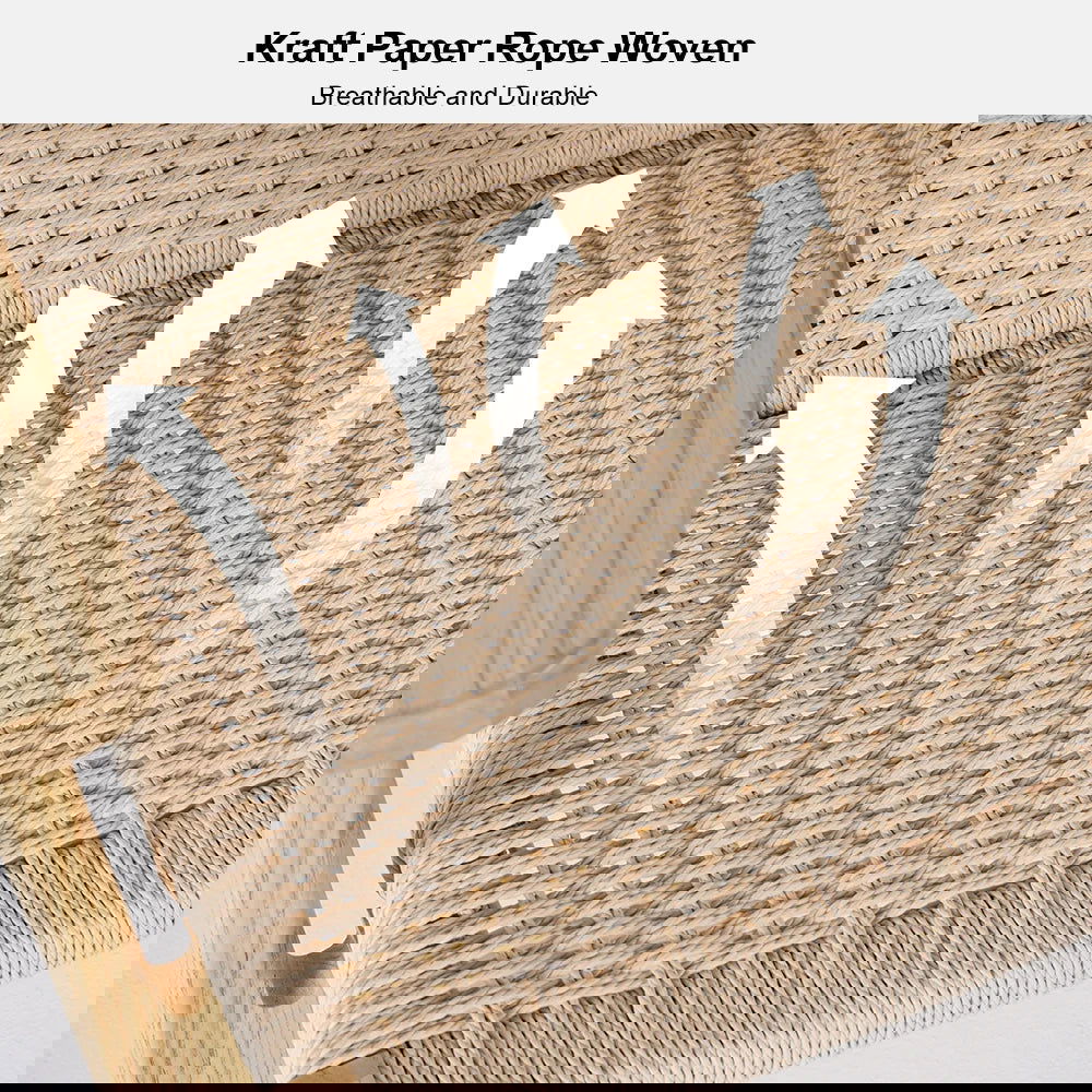 Japandi Solid Wood Outdoor Patio Lounge Chair Armchair Kraft Paper Rope Woven Seat - 