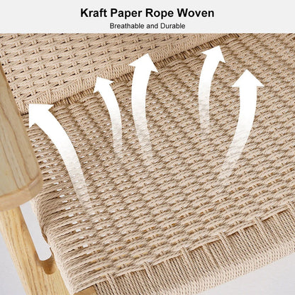 Japandi Solid Wood Outdoor Patio Lounge Chair Armchair Kraft Paper Rope Woven Seat - 