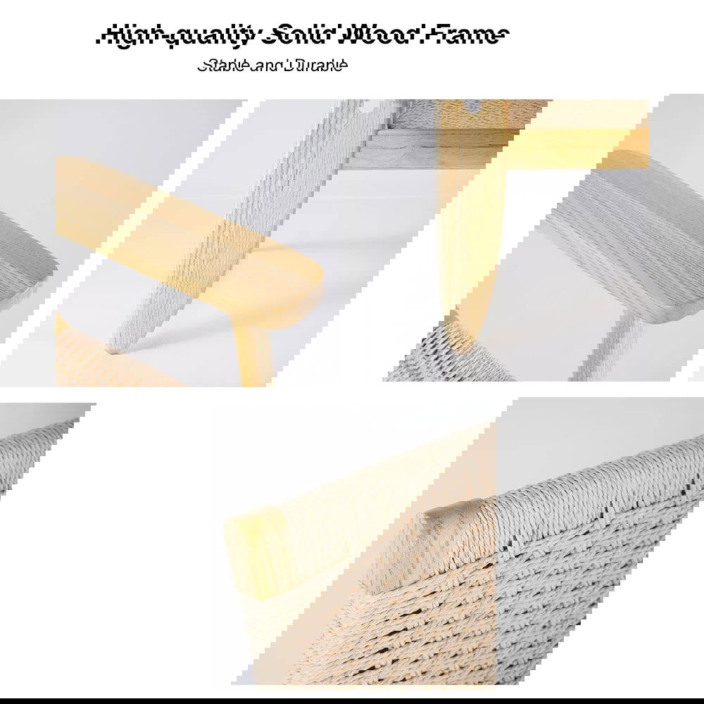 Japandi Solid Wood Outdoor Patio Lounge Chair Armchair Kraft Paper Rope Woven Seat - 