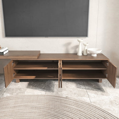 Japandi Walnut Retracted & Extendable TV Stand with 4 Shelves Up to 2159mm - 