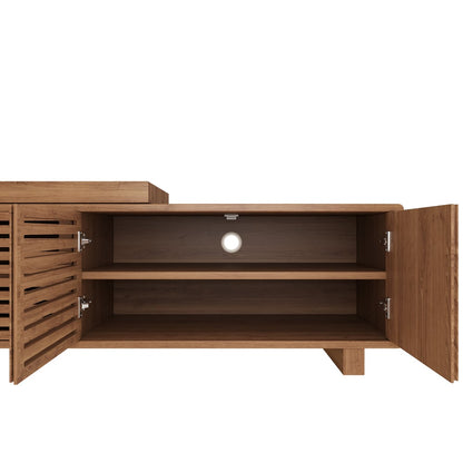 Japandi Walnut Retracted & Extendable TV Stand with 4 Shelves Up to 2159mm - 