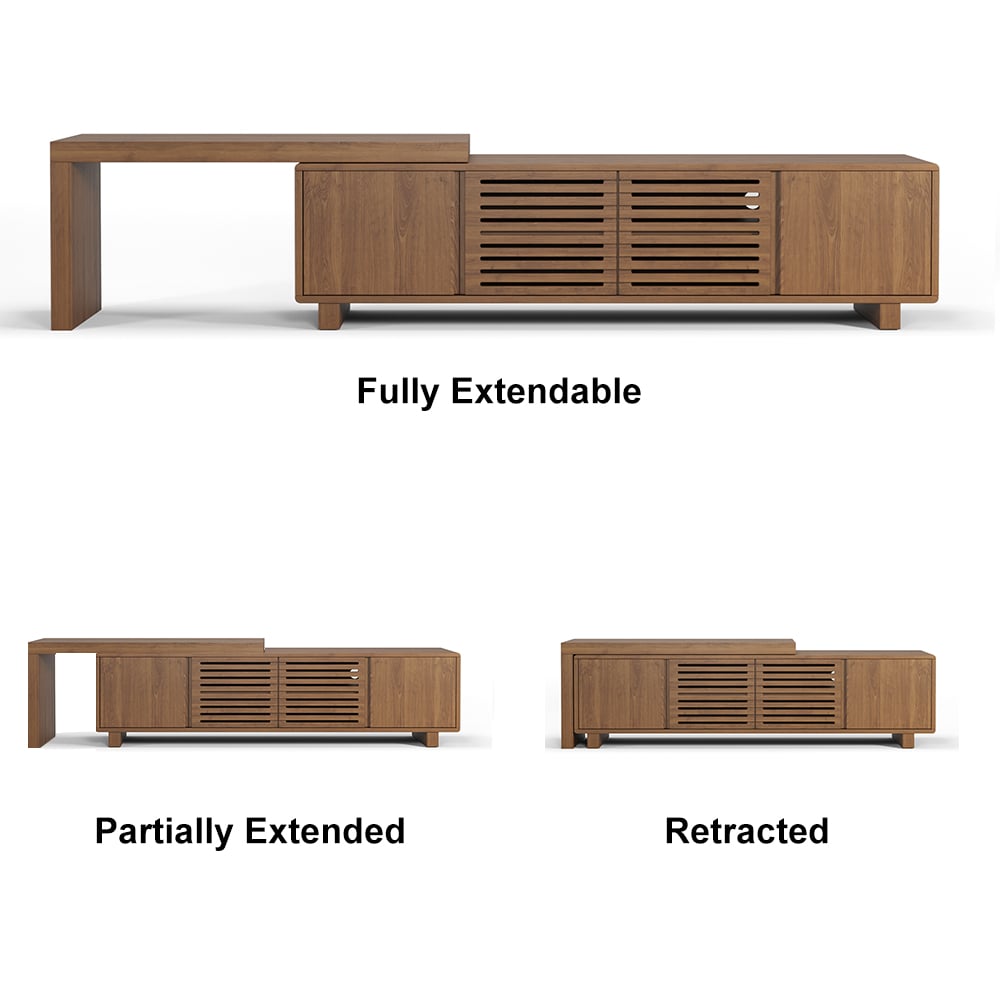 Japandi Walnut Retracted & Extendable TV Stand with 4 Shelves Up to 2159mm - 