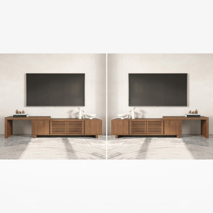 Japandi Walnut Retracted & Extendable TV Stand with 4 Shelves Up to 2159mm - 