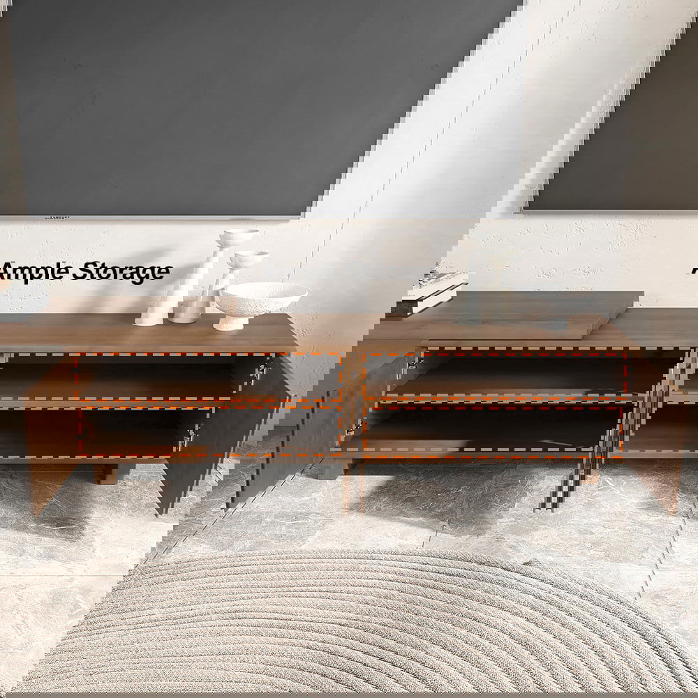 Japandi Walnut Retracted & Extendable TV Stand with 4 Shelves Up to 2159mm - 