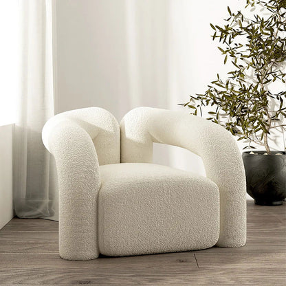 Japandi White Boucle Accent Chair Shaggy Armchair for Living Room - 